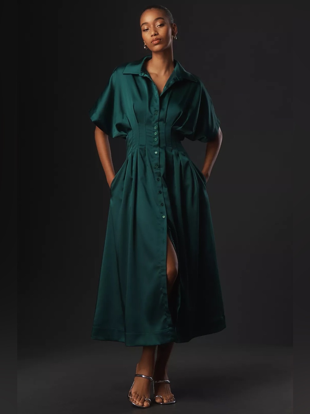 Anthropologie The Tobie Satin Shirt Dress by Exquise